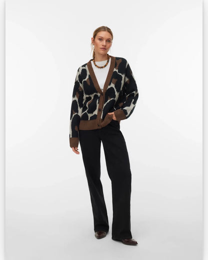 Vero Moda - LEONIE - Leopard print chunky knit cardi