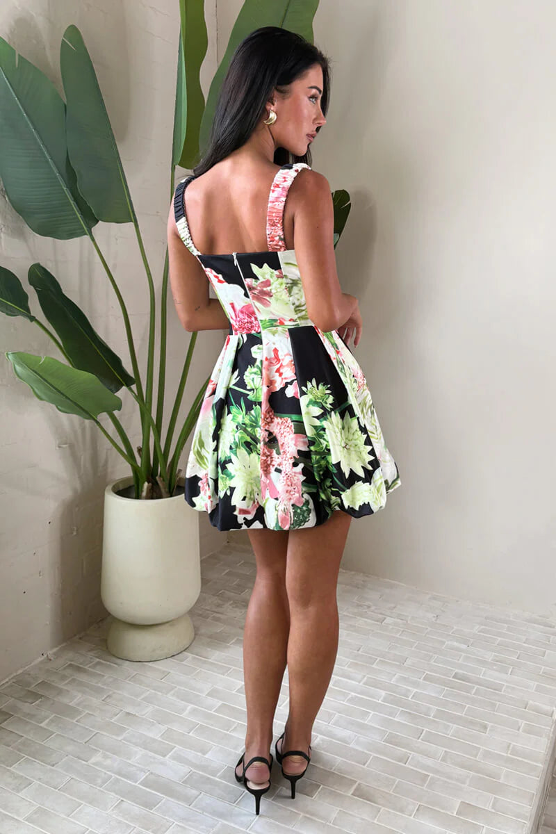 AX Paris - DA2264 - Multi Floral Print Sweetheart Neckline Bubble Hem Mini Dress