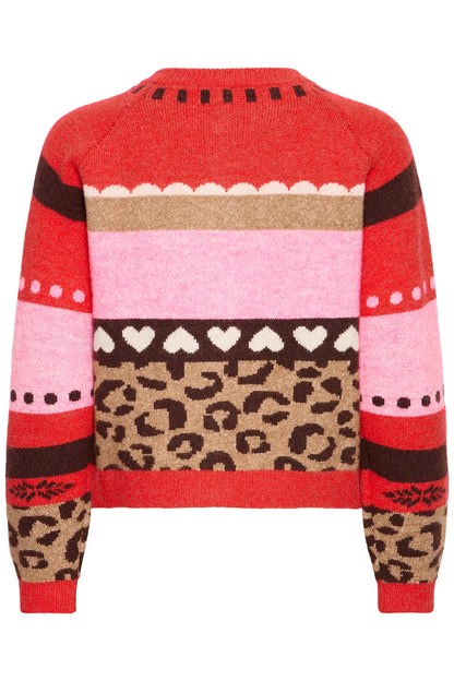 ICHI - LIVONI CA3 - Leopard & heart print knit cardigan