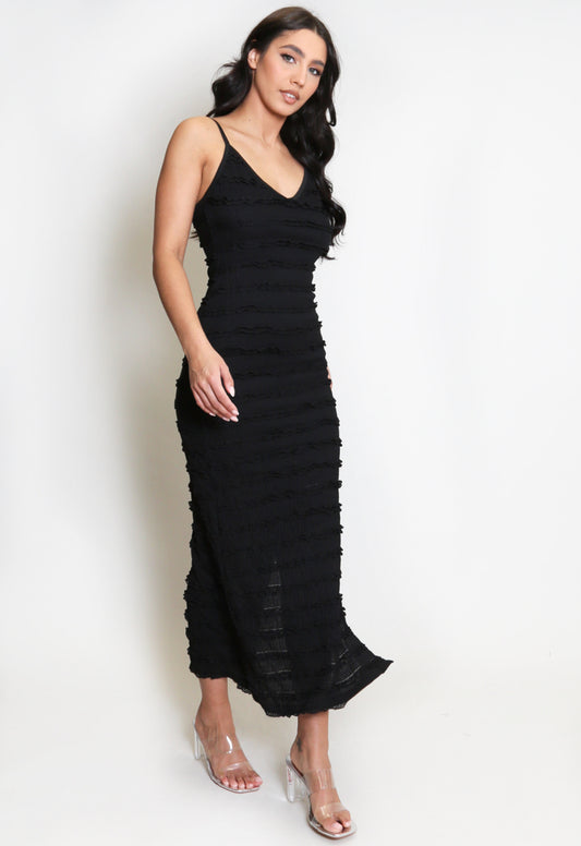MEREDITH - Fitted midaxi dress with a slight ruffle detail - Black