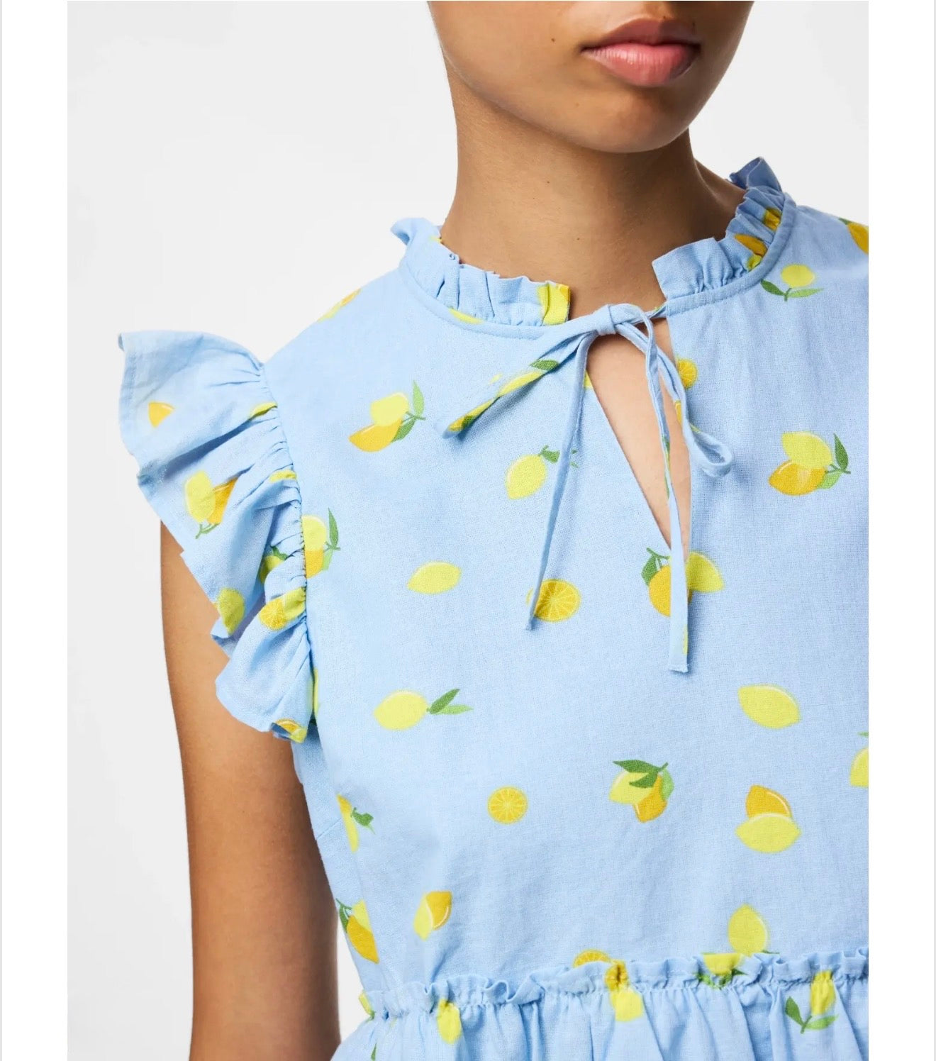 Pieces - EMMA - Lemon print frill top