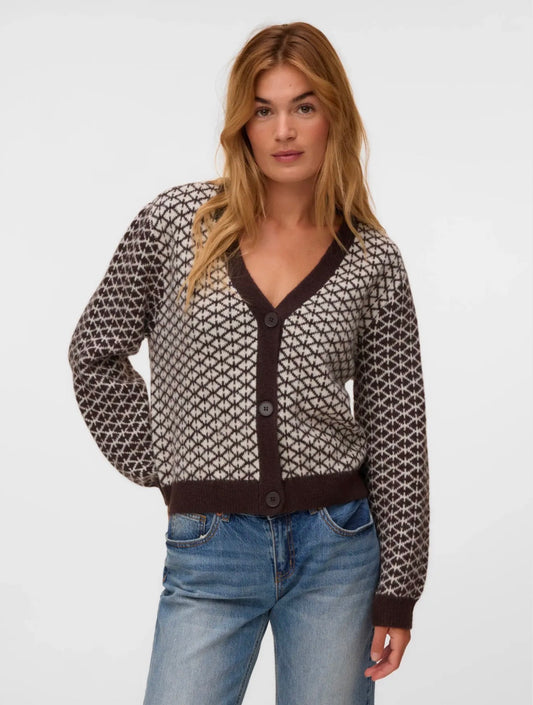 Vero Moda - LOVE - Geometric diamond jacquard knit pattern Cardi