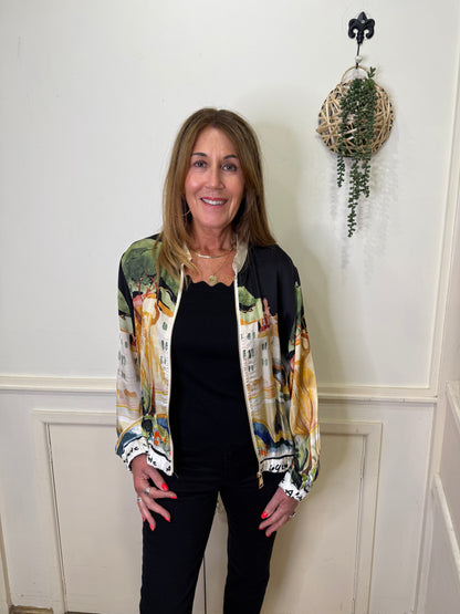 D.E.C.K by DECOLLAGE - 9160 - Printed satin bomber jacket - Black