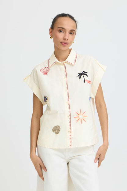 B.Young - JESSEL - Embroidered detail cap sleeve shirt