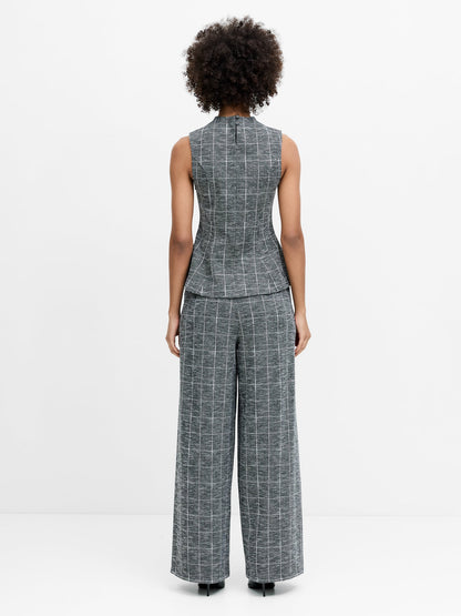 French Connection - Wesley Grey Check Jersey Wide Leg Trousers
