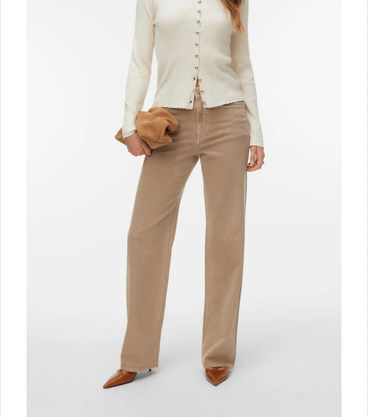 Vero Moda - TESSA - High waist wide leg jeans - Beige