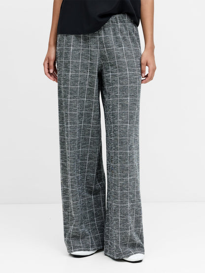 French Connection - Wesley Grey Check Jersey Wide Leg Trousers