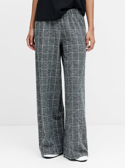 French Connection - Wesley Grey Check Jersey Wide Leg Trousers