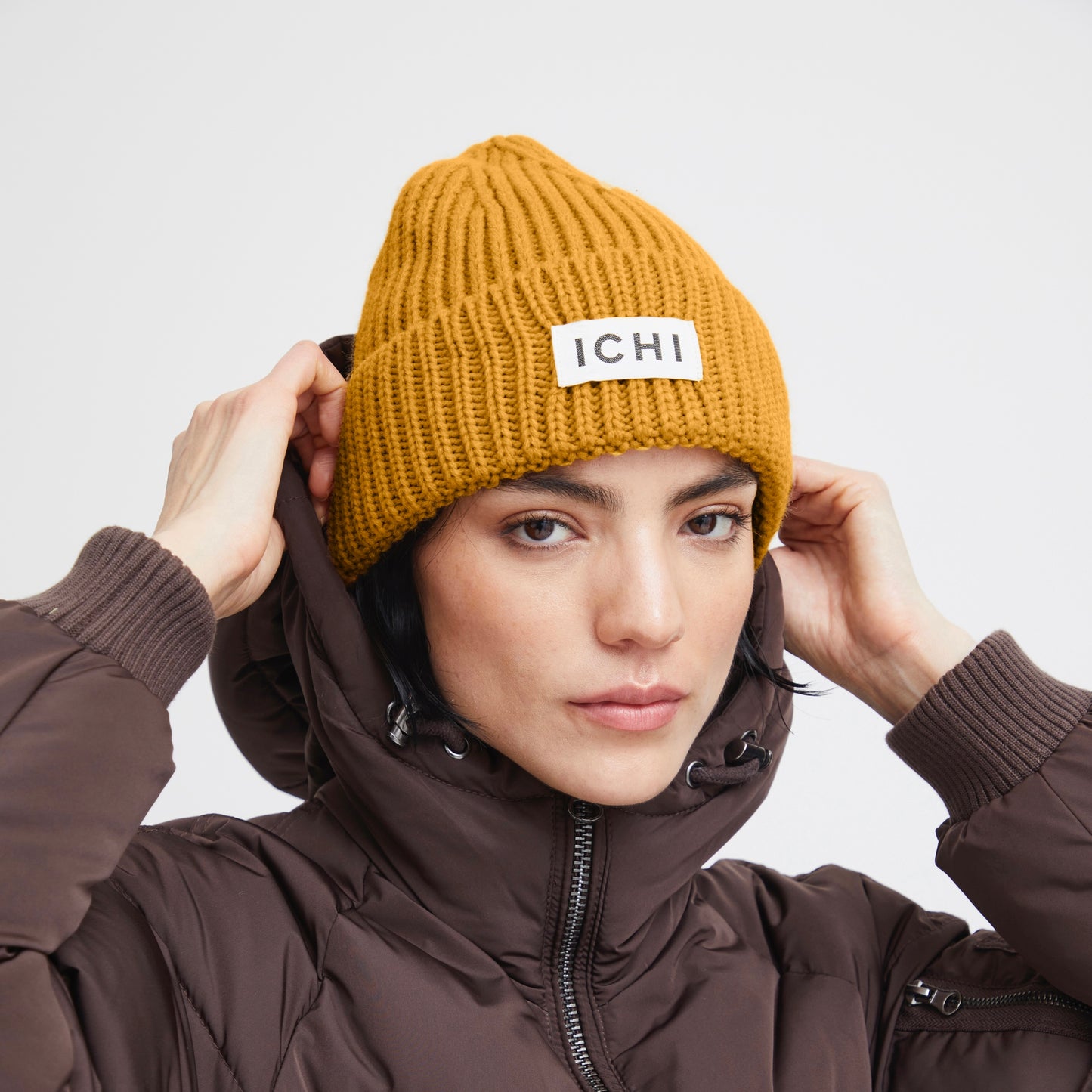 ICHI - EMMA - Knitted logo beanie hat - Mustard  image 0