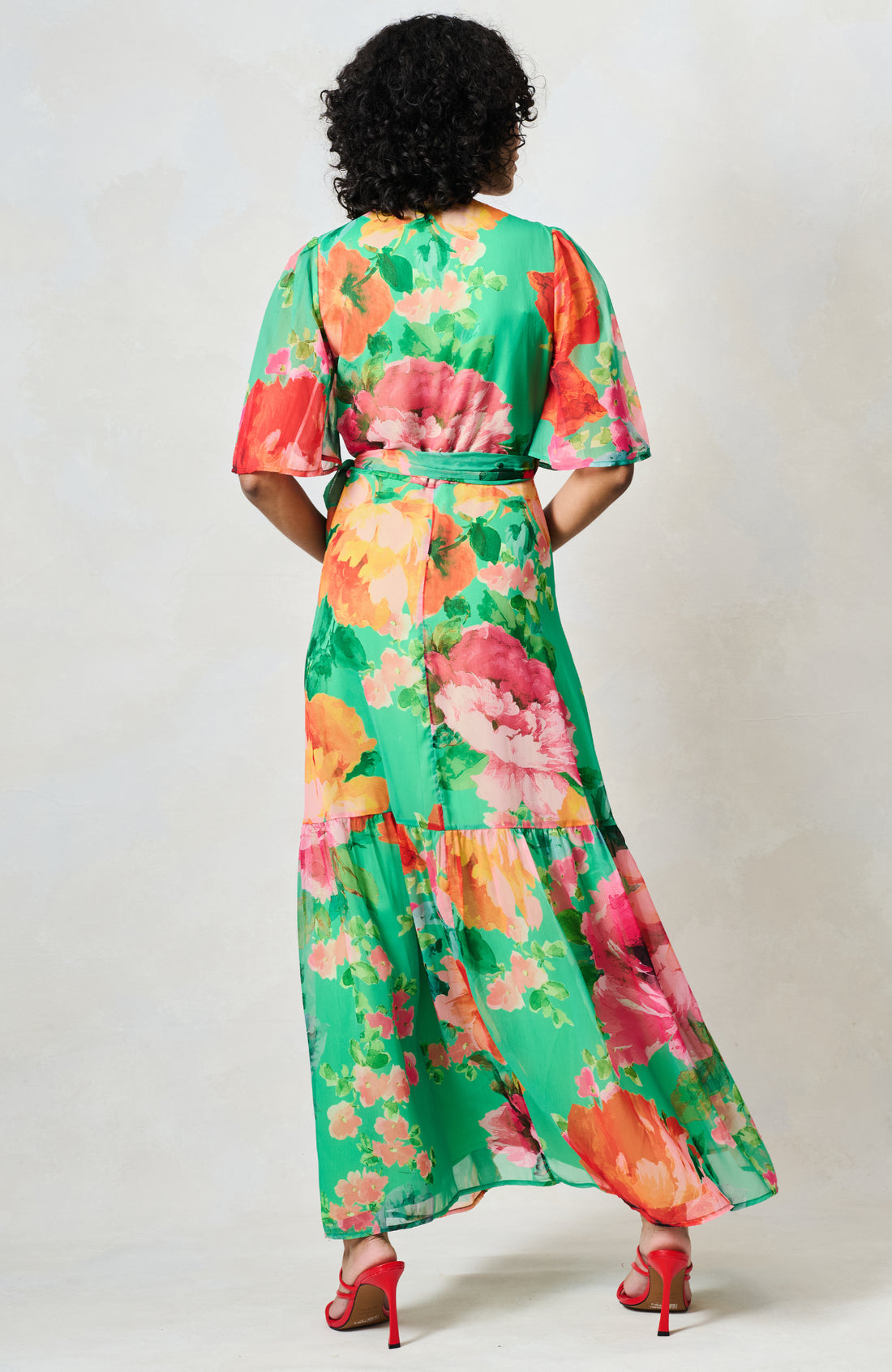 Hope & Ivy - The Samantha - Flutter Sleeve Maxi Wrap Dress with Tie Waist