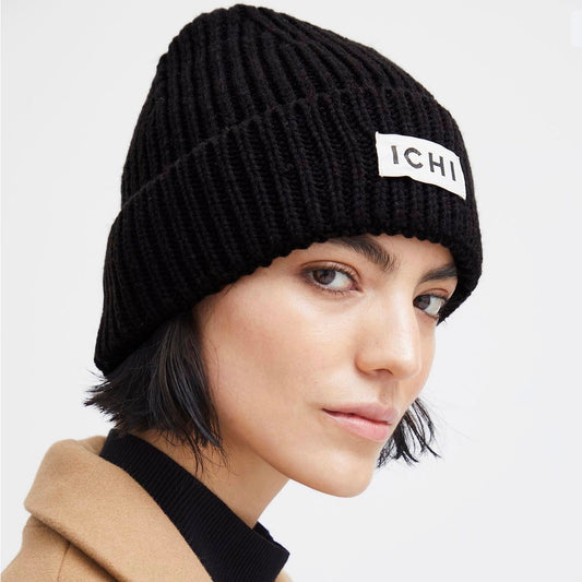 ICHI - EMMA - Knitted logo beanie hat - Black image 0