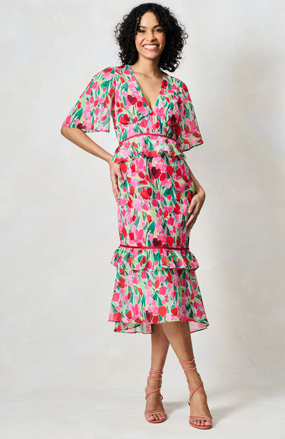 Hope & Ivy - The Rosemary - V.neck midi tea dress
