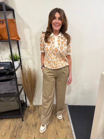 JOREE - Short sleeve leopard print collared knit