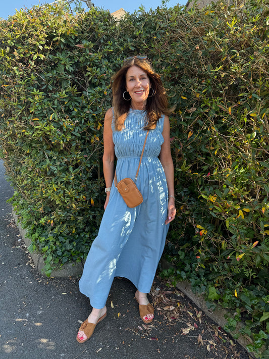 CAMILLE - Chambray shirred detail maxi dress
