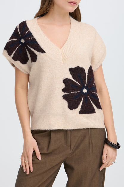 B.Young - OMEA SLIPOVER - V.Neck flower knit