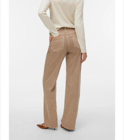 Vero Moda - TESSA - High waist wide leg jeans - Beige