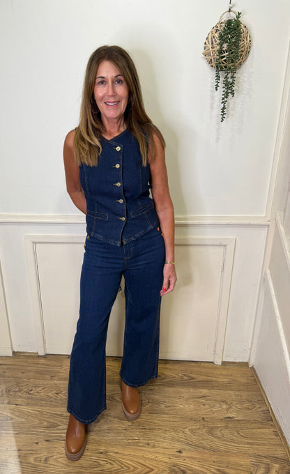 B.young - KOMMA WC - Denim gold button waistcoat