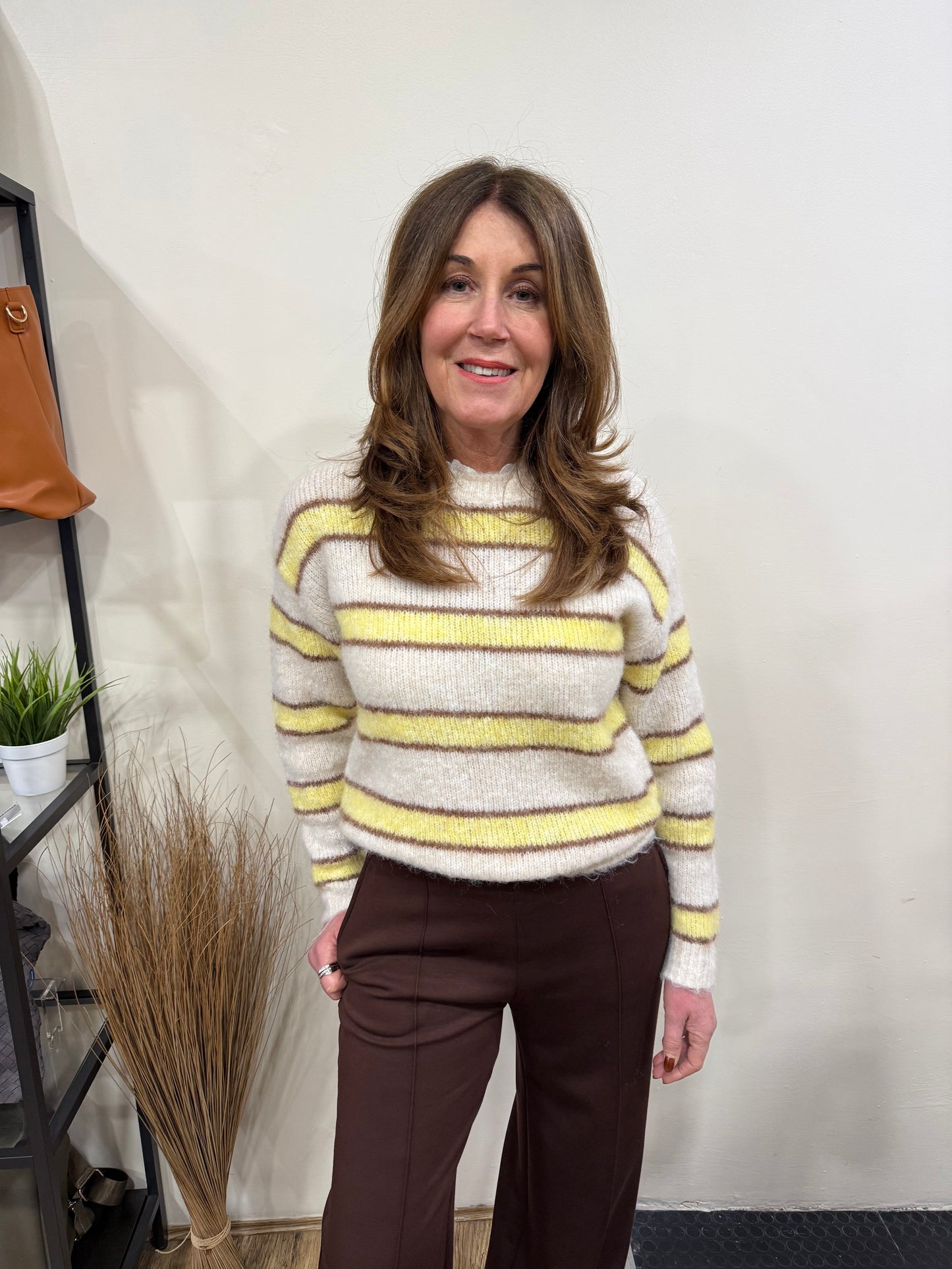 JAXINE - Stripe knitted jumper with lace detail