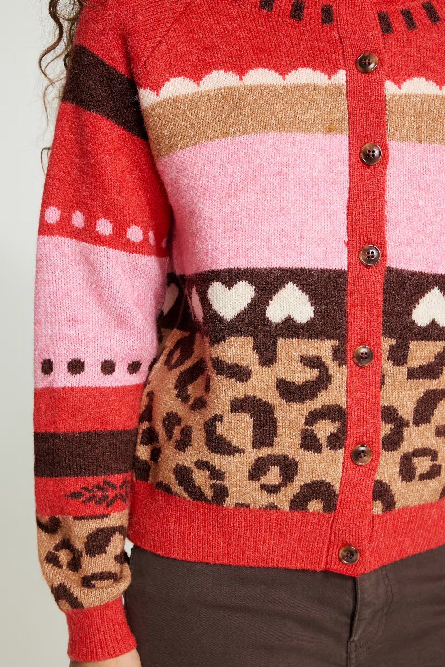 ICHI - LIVONI CA3 - Leopard & heart print knit cardigan