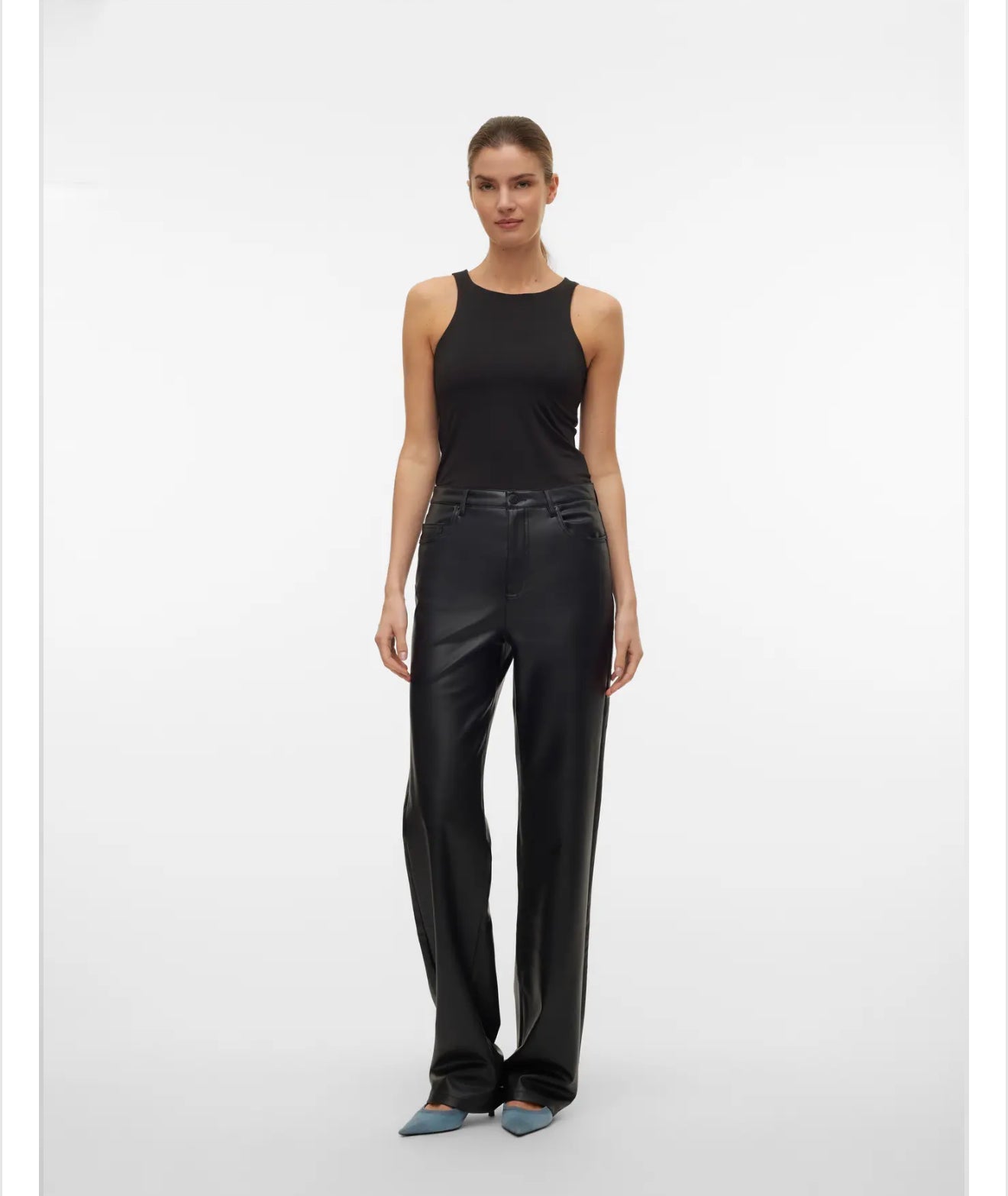 Vero Moda - TESSA - Faux leather wide HR trousers