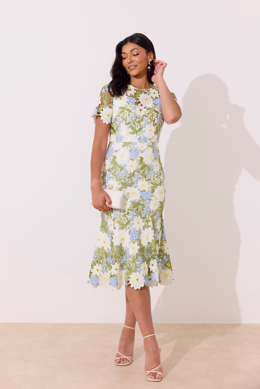 8th Sign - Lace fishtail sweetheart midi