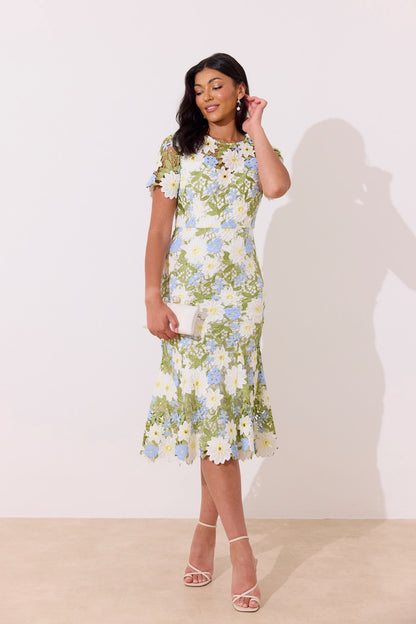 8th Sign - Lace fishtail sweetheart midi