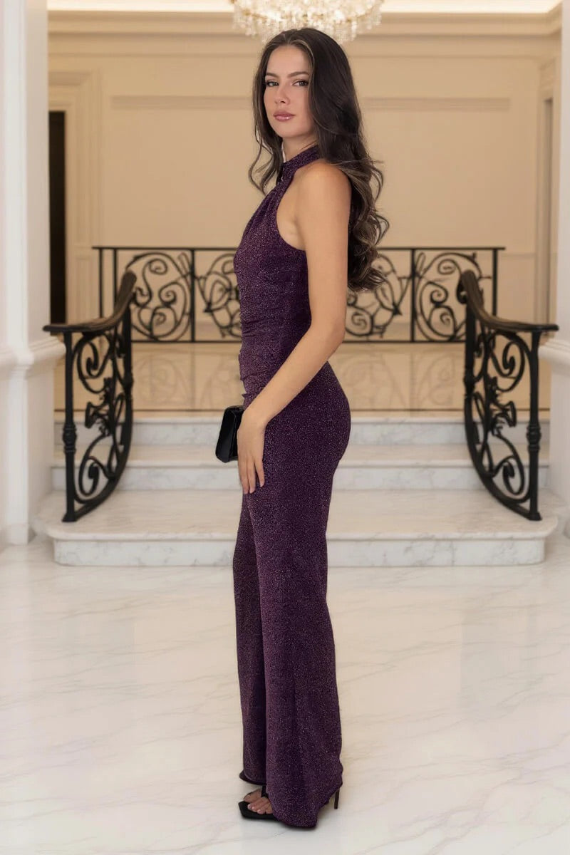 Ax Paris - PA709 - Plum sparkle jumpsuit
