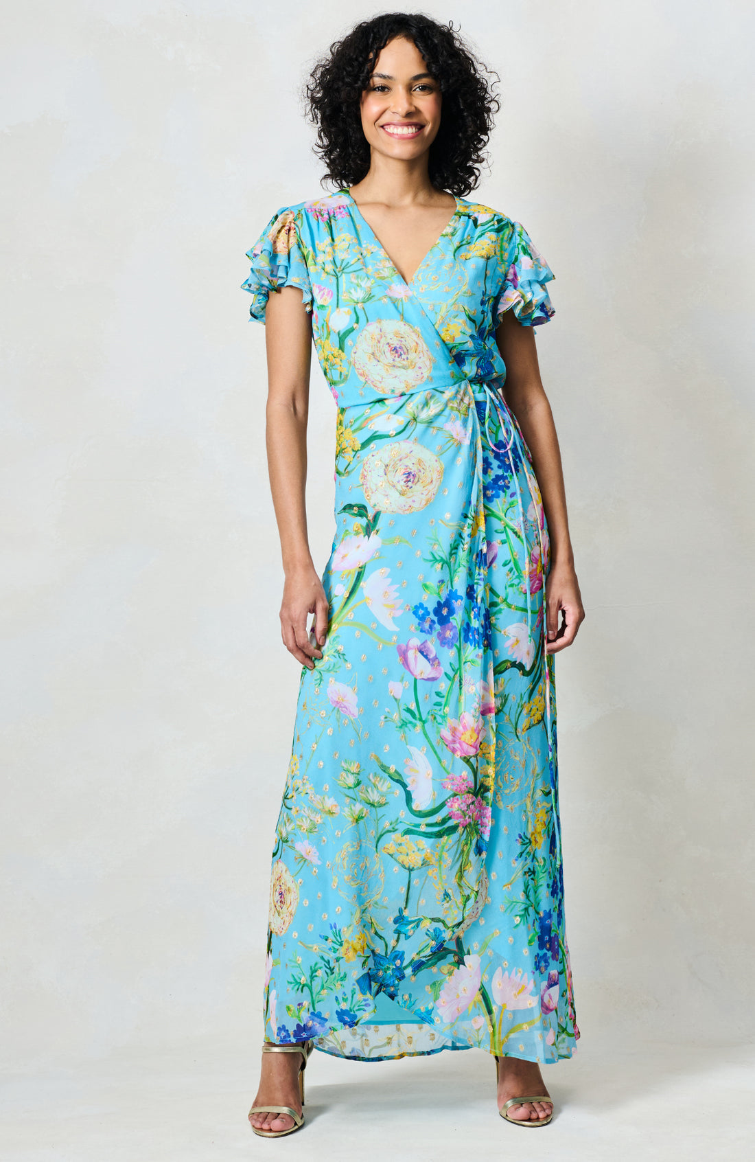 Hope & Ivy - The Kaya - Wrap Dress with Tie Waist and Flutter Sleeve