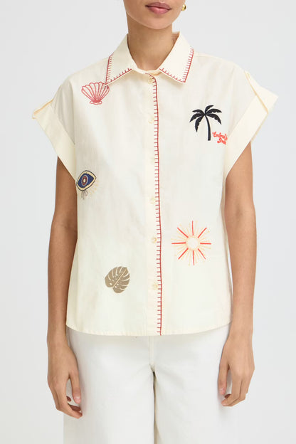 B.Young - JESSEL - Embroidered detail cap sleeve shirt