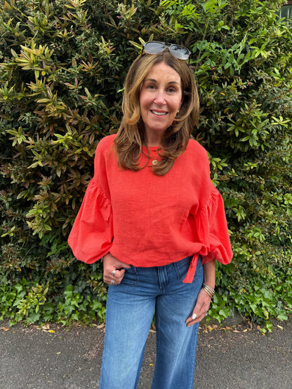 GLORIA - Balloon sleeve linen top