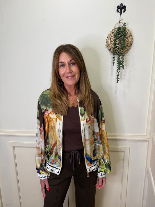 D.E.C.K by DECOLLAGE - 9160 - Printed satin bomber jacket - Brown