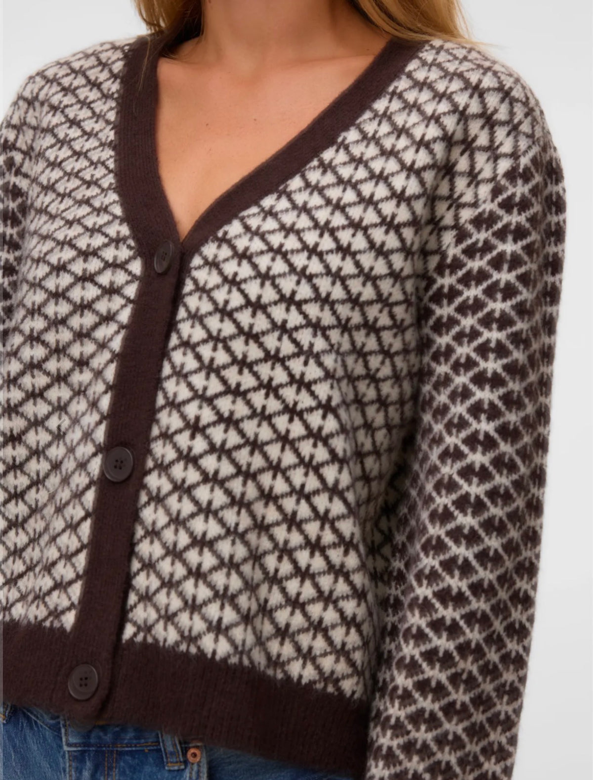Vero Moda - LOVE - Geometric diamond jacquard knit pattern Cardi