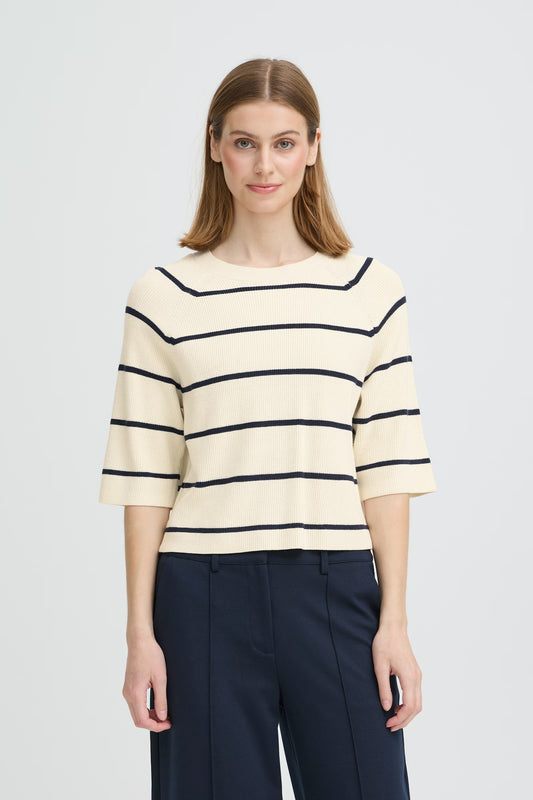 ICHI - BOSTON - 3/4 sleeve stripe knitted top