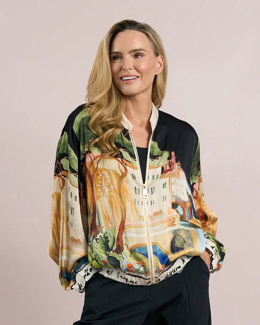 D.E.C.K by DECOLLAGE - 9160 - Printed satin bomber jacket - Black
