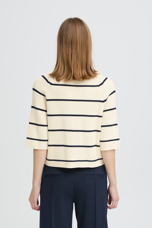 ICHI - BOSTON - 3/4 sleeve stripe knitted top