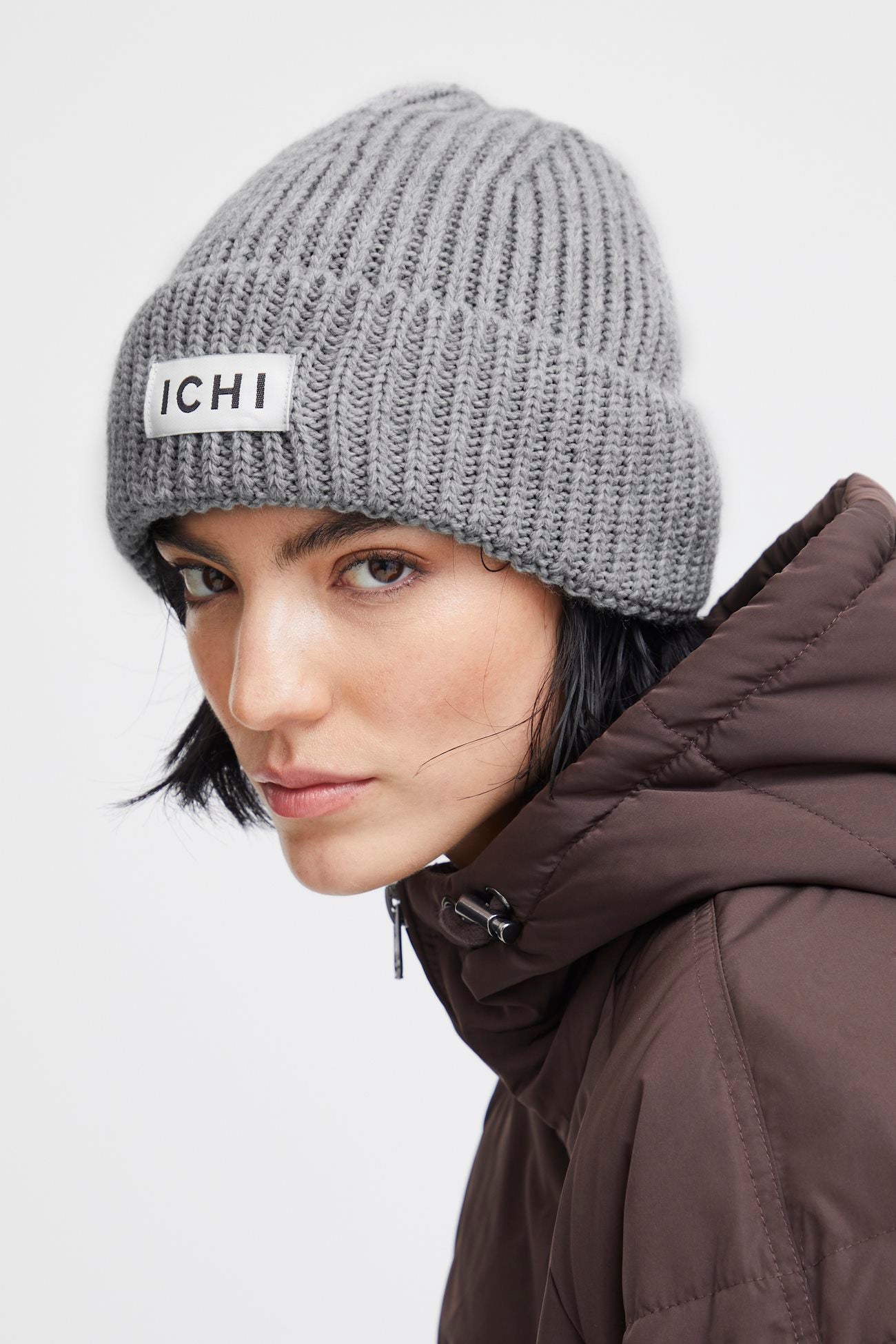 ICHI - EMMA - Knitted logo beanie hat - Light Grey image 0