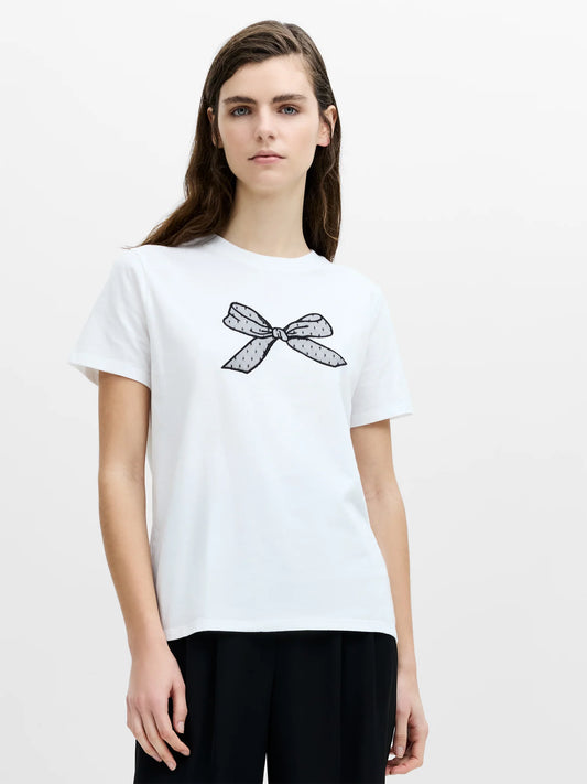 French Connection - Mesh Bow White Cotton T-Shirt