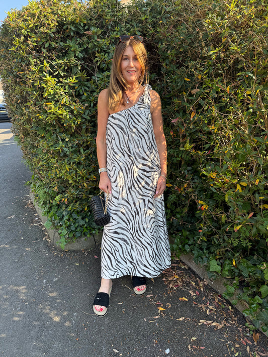 Vero Moda - DORA - Zebra print one shoulder maxi dress