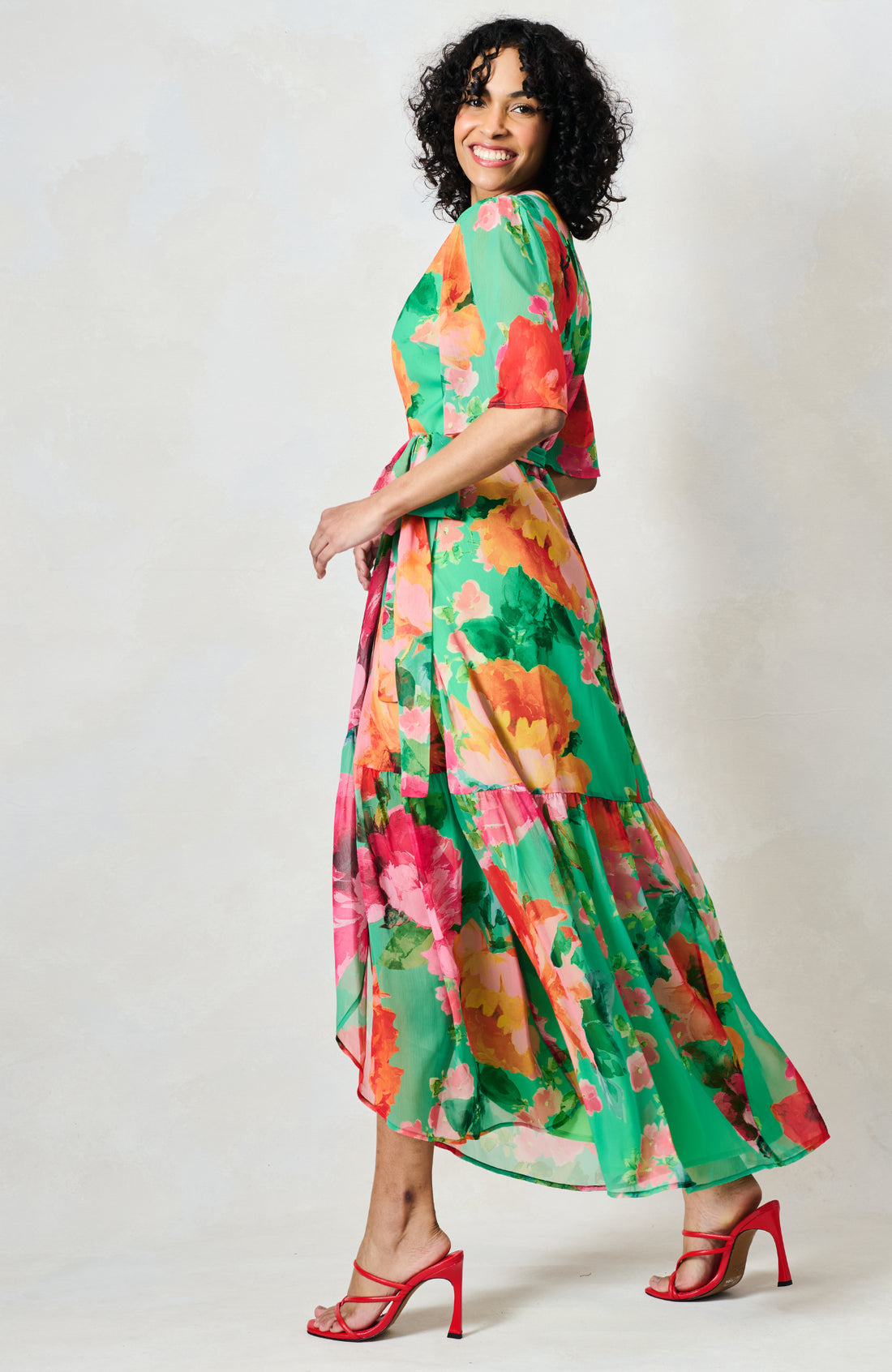 Hope & Ivy - The Samantha - Flutter Sleeve Maxi Wrap Dress with Tie Waist
