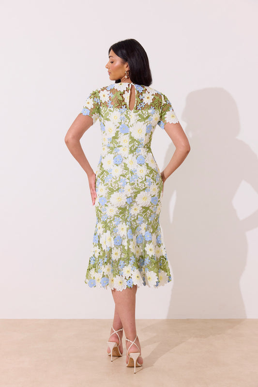 8th Sign - Lace fishtail sweetheart midi