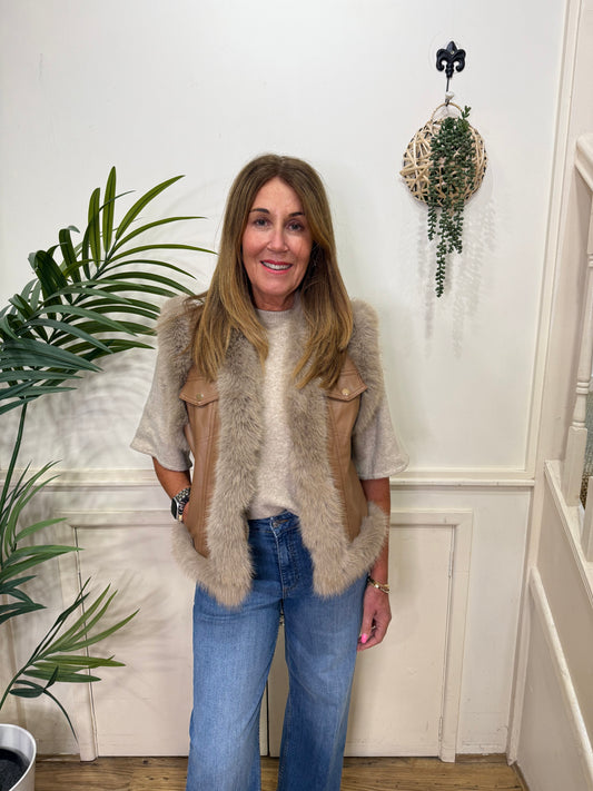 HARLEY - Faux leather/Fur trim gilet