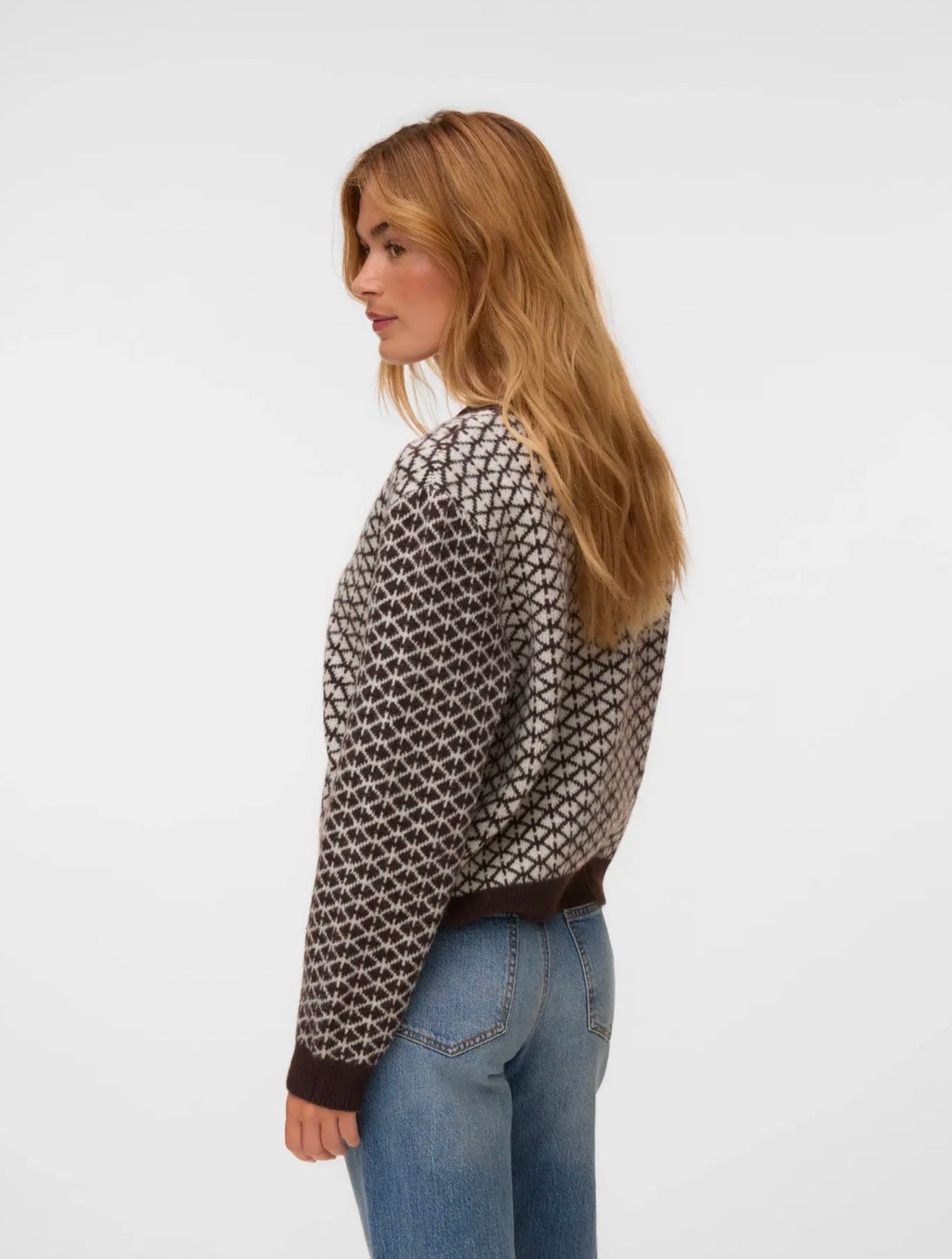 Vero Moda - LOVE - Geometric diamond jacquard knit pattern Cardi