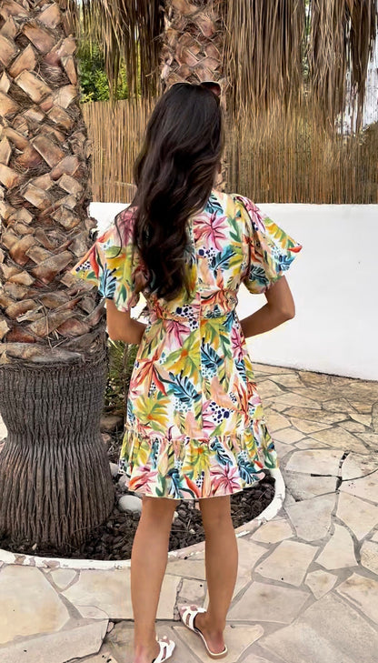 AX Paris DA2621 - Multi leaf print dress