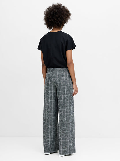 French Connection - Wesley Grey Check Jersey Wide Leg Trousers