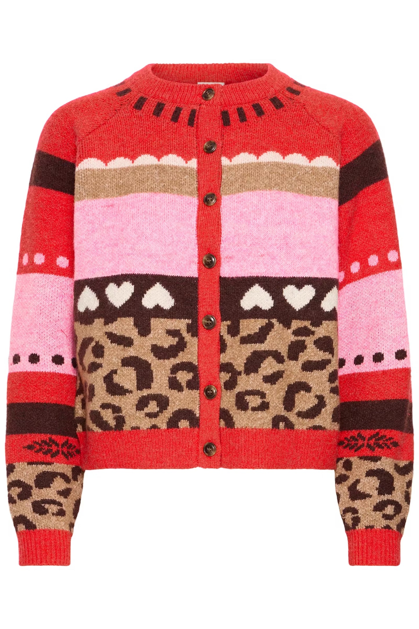 ICHI - LIVONI CA3 - Leopard & heart print knit cardigan