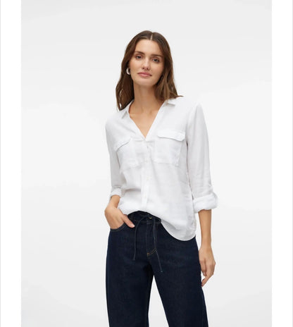 Vero Moda - BUMPY - Plain linen pocket front shirt