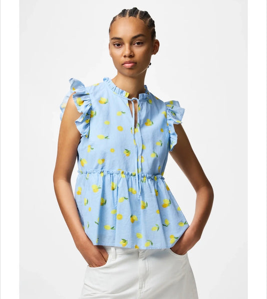 Pieces - EMMA - Lemon print frill top