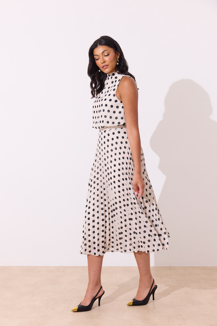 8th Sign - Polka dot pleat midi dress