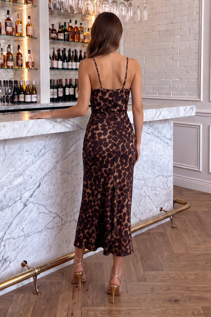 Ax Paris - DA2838 - Multi Animal Print Strappy Cowl Neck Ruched Midi Dress