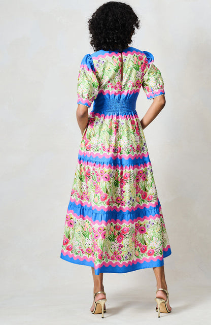 Hope & Ivy - The Jo - V. Neck Full Skirt Tea Dress with Puff Sleeves